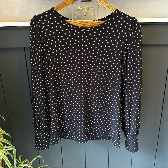Tahari Polka Navy Pink Dot Long Sleeve Blouse Top sz‎ M - Picture 1 of 13